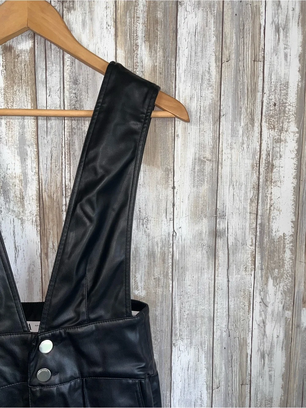 Zara Black Faux Leather Suspender Overall Pants Wide Leg XS NWT